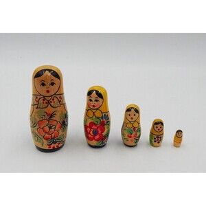 Russian Nesting Babushka Matryoshka Hand Paint Wooden Dolls Set Of 5